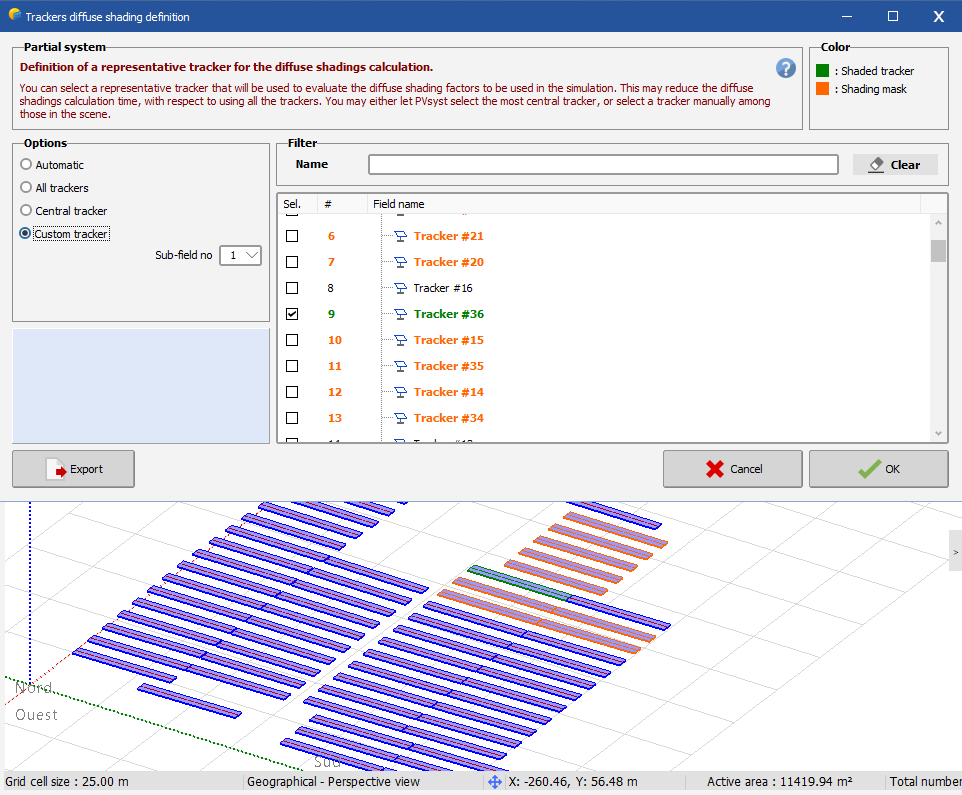 Tracker diffuse shading definition window