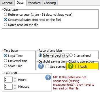 Clipping correction checkbox when importing data